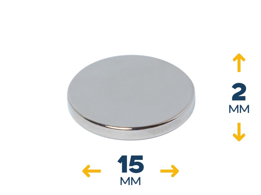 Неодимовый магнитный диск 15×2 мм (~2,5 кг)