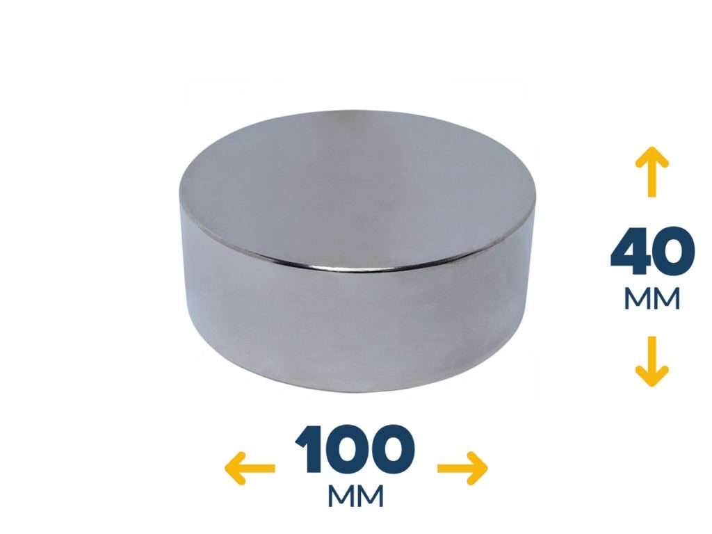 Неодимовый магнитный диск 100×40 мм (400 кг, N42)
